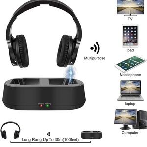 Wireless Headphones with Charging Dock - Black rybozen 10 hrs rechargeable new